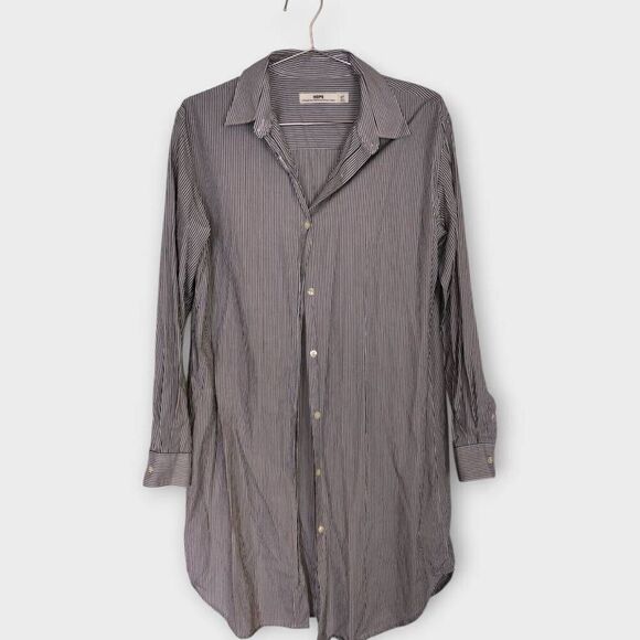 HOPE Womens Unravel Dress Sz 8 Navy Stripes‎ Button Front Collar Academia Casual - Picture 1 of 11